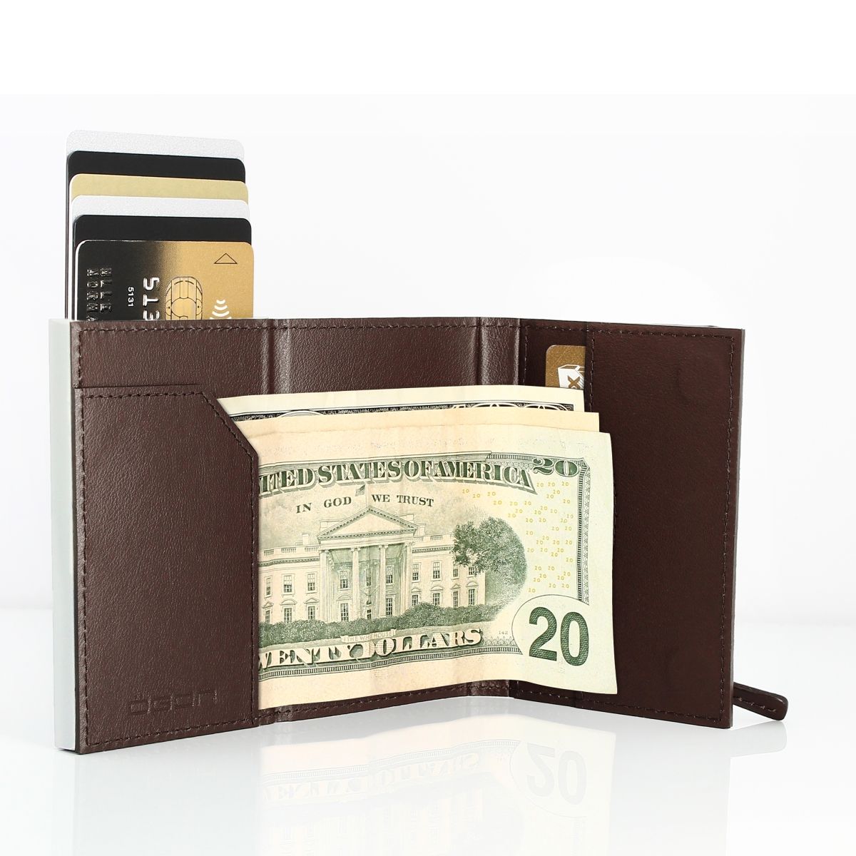 OGON Cascade Card Case Wallet With Zipper - Dark Brown